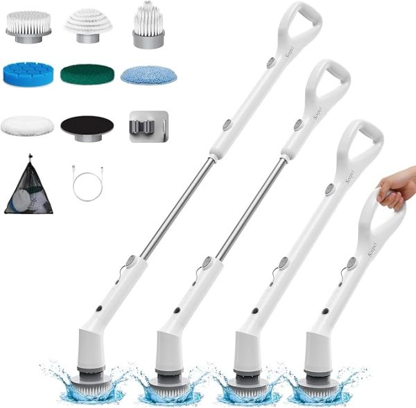 Electric Spin Scrubber – 2025 Cordless Power Cleaning Brush with 7 Replaceable Heads, 3 Speed Modes, Detachable Long Handle & IPX7 Waterproof Design for Shower, Bathroom, and Home Cleaning