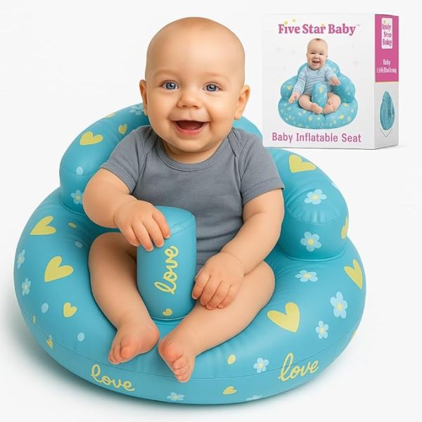 Inflatable Baby Sit-Up Seat – Lightweight, Portable Floor Chair for Infant Sitting Support – Soft and Comfortable Baby Chair for Ages 3 to 12 Months – Easy to Inflate, Deflate, and Store – Travel-Friendly (Blue)