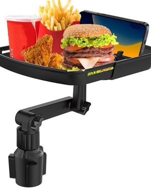 10-Inch Car Cup Holder Tray – 3-in-1 Detachable & Rotating Car Food Tray with Phone Holder, Ideal for Road Trips