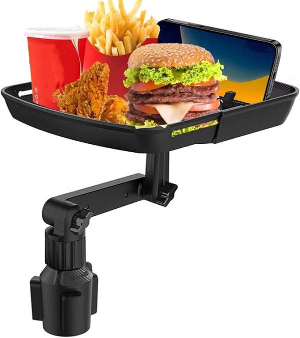 10-Inch Car Cup Holder Tray – 3-in-1 Detachable & Rotating Car Food Tray with Phone Holder, Ideal for Road Trips