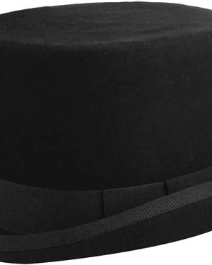 GEMVIE Men’s 100% Wool Black Top Hat – Mad Hatter Style, Satin Lined, Low Crown, Perfect for Parties