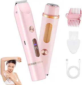 2-in-1 Bikini Trimmer for Women – Dual-Head Electric Shaver with LED Display, Waterproof for Wet & Dry Use, Perfect for Body Hair Removal on Bikini, Underarm, Legs, Arms, Face, and More