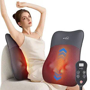 Ultrathin 4D Rolling Back Massager with Heat and Red Light Therapy – Deep Tissue Kneading for Pain Relief – Shoulder and Back Massage for Relaxation at Home, Office, or Car – Perfect Gift for Men, Women, and Parents