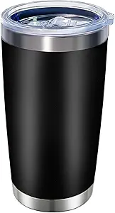 1-Pack 20oz Stainless Steel Tumbler with Lid – Leakproof, Double-Walled Insulated Travel Mug for Hot and Cold Beverages. Durable Powder-Coated Design Ideal for Home, Office, Outdoor, and Party Use – Black.