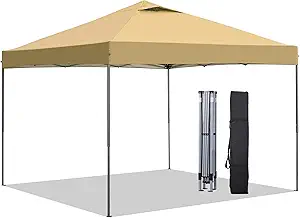 GDY 10x10 ft Pop-Up Canopy Tent – Outdoor Patio Shelter, Commercial Instant Gazebo, Portable Shade Canopy for Weddings, Parties, Events, and Patio Use (Brown)