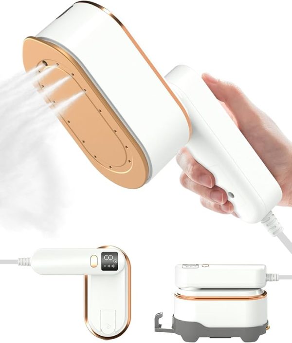 1200W Portable Handheld Travel Steamer for Clothes – Fast 10s Heat-Up with LCD Display, 3 Adjustable Steam Levels – Ideal for Dress Shirts at Home or On the Go (White)