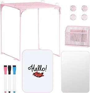HAUTOCO 11-Piece Pink Locker Accessories Set – Includes Shelf, Magnetic Mirror, Magnetic Whiteboard, Pen Holder, Magnets, Markers & More – Back-to-School Locker Decorations & Organizer Supplies for Girls