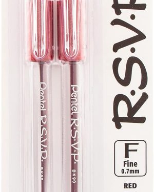 Pentel RSVP Fine Line Ballpoint Pen (0.7mm) in Red Ink, Model BK90BP2B — Pack of 2 (1 Pen per Pack)
