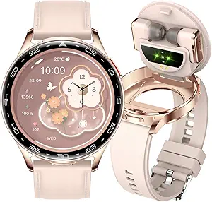 2-in-1 Smartwatch with Wireless Earbuds – 1.39" HD IPS Screen, Bluetooth Fitness Tracker for Men & Women, Long Battery Life, Sports Smart Watch (Pink)