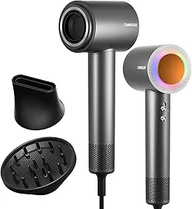 Professional High-Speed Hair Dryer – 160,000 RPM with 2 Billion Negative Ions, Black & Gray