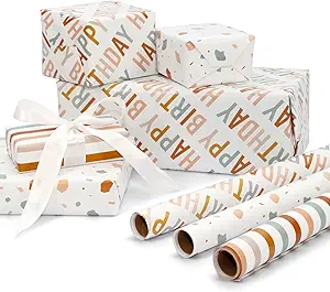 Set of 3 Premium Birthday Wrapping Paper Rolls – 17” x 120” Each. Perfect for Medium-Sized Gifts, These High-Quality, Vibrant ‘Happy Birthday’ Designs Add a Magical Touch to Every Present. Ideal for Boys and Girls!
