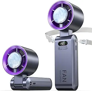Portable Handheld Turbo Fan with Ice Cooler – Adjustable Speed (1-199) | 5500mAh Rechargeable Battery | Up to 20 Hours Cooling Time | Compact Yet Powerful with 20,000 RPM | Small Pocket Fan for Travel, Outdoor, Home, and Office Use | Purple
