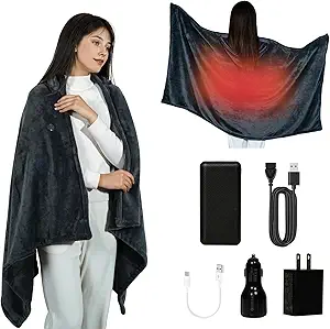 Cordless Heated Blanket – Wearable & Portable, Battery-Operated with Hoodie, 3 Heat Settings, 20,000 mAh, Perfect for Camping, Car Trips, and Cozy Indoor Use