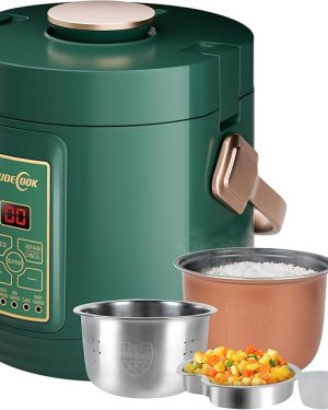 Audecook Mini Rice Cooker, 1.2L – Compact Non-Stick 2-Cup Rice Cooker with Stainless Steel Steamer, Travel-Friendly Multi-Cooker Featuring Low-Carb Function, 24-Hour Timer, and Auto Keep Warm (Green)