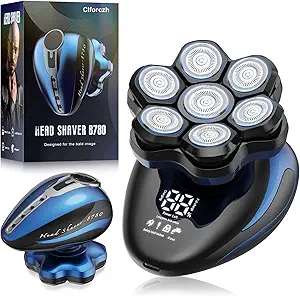 7D Detachable Electric Razor for Bald Men – Waterproof IPX6 Wet & Dry Head Shaver, LED Display, Fast-Charging Rechargeable Rotary Shaver, Blue