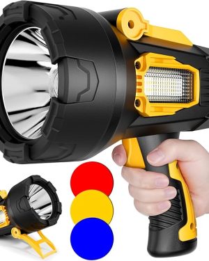 Rechargeable Super Bright Spotlight – 990,000 Lumens LED Flashlight with COB Light & Foldable Tripod, 10,800mAh Battery for Long Runtime. Perfect Handheld Spotlight for Hunting, Boating, and Outdoor Adventures.