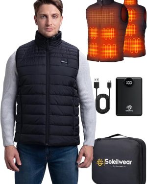 Men’s Heated Vest – 9 Heating Zones, 3 Adjustable Temperature Settings, 12,000mAh Battery, Windproof Design