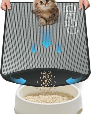 Cat Litter Mat – Double-Layer Honeycomb Design for Trapping Litter, Waterproof & Urine-Proof, Non-Slip Base, Easy to Clean, 24" x 18", Gray – Essential Kitten & Cat Supply