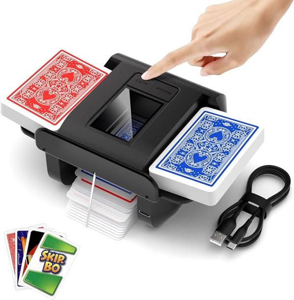 ChatGPT said: Rechargeable Automatic Card Shuffler – Low-Noise Electric Shuffling Machine for 1–2 Decks, with Auto & Manual Modes – Perfect for Poker, UNO, Texas Hold’em, Blackjack, Skip-Bo, Bridge, Phase 10, and More