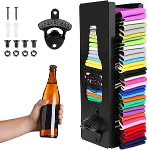 "2-in-1 Metal Beer Can Cooler with Wall-Mounted Bottle Opener – 12” Beer Can Sleeve Organizer and Dispenser, Perfect Gift for Beer Lovers and Home Bars"