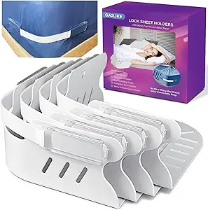 Locking Bed Sheet Holders for Corners – New Improved 4-Pack Heavy-Duty Straps with Anti-Slip Pads Keep your sheets secure and wrinkle-free with these durable bed sheet straps. Designed to firmly hold any mattress size in place, they prevent sheets from slipping or bunching. Easy one-time installation ensures a tight, smooth fit every time—say goodbye to loose, messy sheets!