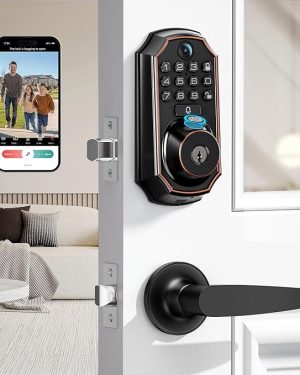 Smart WiFi Video Door Lock with Camera & Doorbell – 5-in-1 Keyless Entry featuring Fingerprint Access, Touch Keypad, Mobile App Control, Two-Way Audio, Auto-Lock Function, Waterproof Design, and Easy Installation