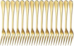 Gold Crab Stainless Steel 2-Prong Forks – Escargot, Appetizer, Cocktail & Fruit Forks, Portable for Parties & Travel, Set of 15, 5 Inches