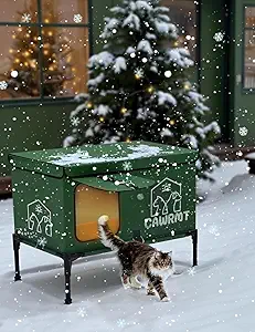 Outdoor Heated Cat House – Large, Weatherproof Shelter with Detachable Design and Open Window, Compatible with Pet Heating Pads, Ideal for Feral and Outdoor Cats (Green)