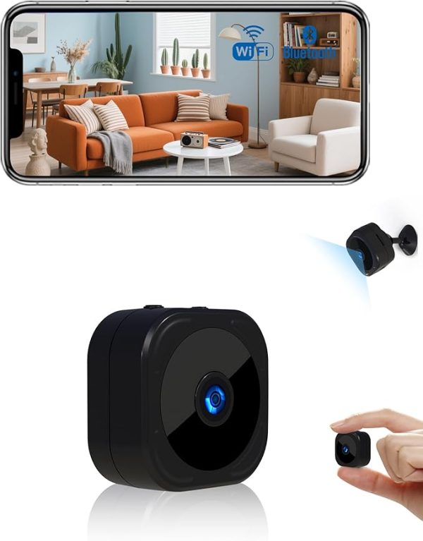 1080P HD Mini Indoor Security Camera – WiFi, App-Controlled, Motion Detection & Night Vision, Rechargeable, Wireless, Pet-Friendly, Home & Office Monitoring, 24/7 Recording (Black)