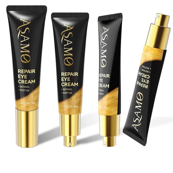 ASAMO Retinol Eye Cream – Anti-Aging Formula with Retinol and Peptides to Reduce Fine Lines, Puffiness, and Dark Circles, Daily Wrinkle Care for Under-Eyes (Gilded Black)