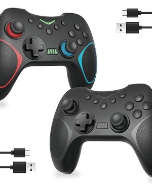 Playnex 2-Pack Switch Controller – Compatible with Switch, Switch 2, and PC. Features include Hall Effect joysticks, programmable back buttons, motion controls, turbo function, dual vibration feedback, and customizable RGB lighting.