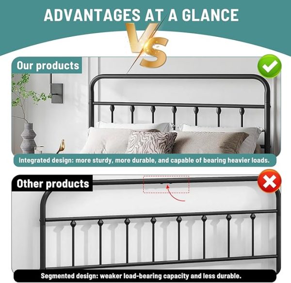 Classic Metal Twin Bed Frame with Victorian-Style Iron Art Headboard and Footboard — Platform Design with Under-Bed Storage, No Box Spring Required, Finished in Black.