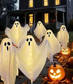 3-Pack Ghost Solar Halloween Decorations – Outdoor, Solar-Powered Lights with Auto On/Off, 8 Lighting Modes, Waterproof for Garden, Pathway, Porch, Yard, Walkway, Lawn, and Party Decor