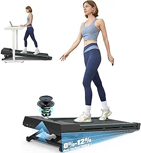 WalkingPad Treadmill with 12% Incline & 9 Automatic Levels – 450 lbs Capacity, Bluetooth Speaker, Under-Desk Design for Home Hiking, Up to 5 MPH