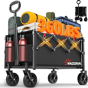 Foldable Lightweight Utility Wagon Cart with Wheels – Portable Grocery, Camping, Beach, Garden & Sports Cart (Black)