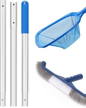 Swimming Pool Cleaning Kit – Includes Pool Brush Head, Skimmer Net, and 5ft Pole for Cleaning Pool Walls and Surface Debris