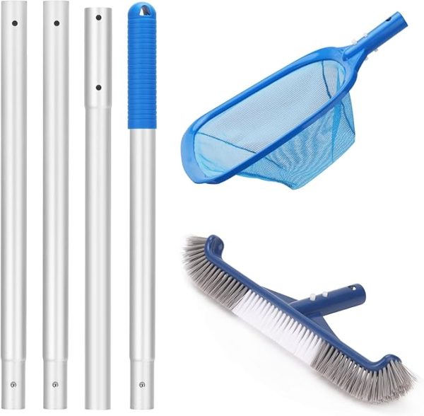 Swimming Pool Cleaning Kit – Includes Pool Brush Head, Skimmer Net, and 5ft Pole for Cleaning Pool Walls and Surface Debris