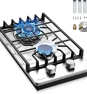 2-Burner Propane Gas Stove – Hibghse 12-Inch Built-in Stainless Steel Cooktop, NG/LPG Convertible, with Thermocouple Safety Protection – Ideal for Kitchen, Apartment, Outdoor Use, and RVs