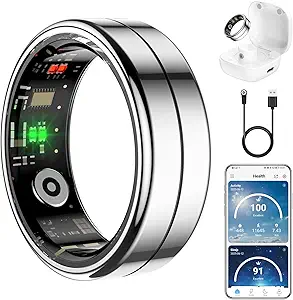 Smart Health Tracker Ring for Women and Men – Silver, Size 9