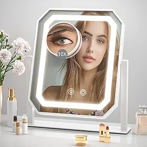 12"x10" Hollywood Vanity Makeup Mirror with LED Lights – Adjustable Brightness, 3 Color Modes, 360° Rotation, Smart Touch Control, Detachable 10X Magnification – Perfect for Home, Travel, or Gift