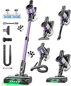 10-in-1 Cordless Stick Vacuum Cleaner with Powerful Suction, Green LED Light, Anti-Tangle Brush, and Rechargeable Battery – Lightweight and Versatile for Hardwood Floors, Carpets, and More