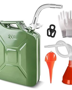 Green 5-Gallon (20-Litre) Metal Fuel Can with Spout and Carry Handle – Suitable for Trucks, Cars, Motorcycles, and Equipment