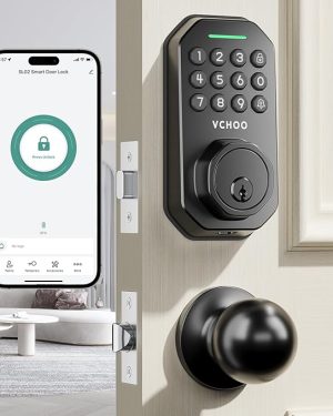 Smart Keyless Entry Door Lock with Handle – App-Controlled Front Door Lock with Anti-Peeping Password, Ideal for Homes, Hotels, and Bedrooms (Includes 2 Door Knobs)