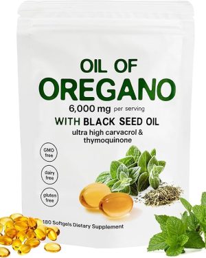 Oil of Oregano & Black Seed Oil Softgels – Each Serving Contains 165mg Carvacrol and 200mg Thymoquinone – 180 Softgels – Supports Immune Health and Provides Antioxidant Benefits – Cold-Pressed, Non-GMO