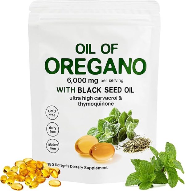 Oil of Oregano & Black Seed Oil Softgels – Each Serving Contains 165mg Carvacrol and 200mg Thymoquinone – 180 Softgels – Supports Immune Health and Provides Antioxidant Benefits – Cold-Pressed, Non-GMO