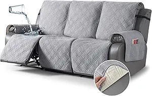 TAOCOCO 100% Waterproof Recliner Couch Cover – Non-Slip, Split Design with Elastic Straps – Washable Furniture Protector for 3-Seater Reclining Sofas, Light Grey – Ideal for Pets