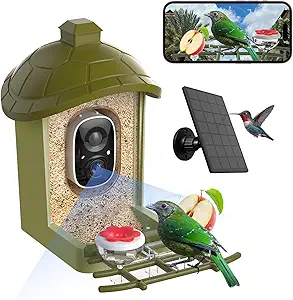 Smart Bird Feeder with 2K HD Camera – Solar-Powered, AI Species Identification, Live Video, and Instant Arrival Alerts – Perfect Gift for Bird Lovers