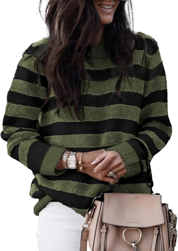Dokotoo Women’s 2025 Crewneck Sweater – Cute Striped Color Block Knit Pullover for Fall & Winter