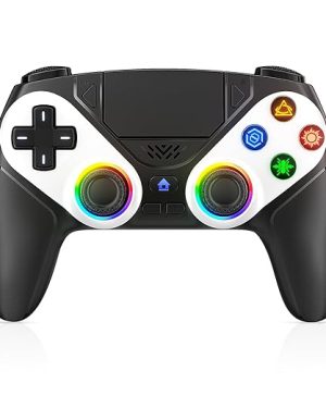 Gamrombo LED Wireless Controller for PS5 – Compatible with PS5 Pro, PS5 Slim, and PC | Dual Vibration, Macro & Turbo Functions, 3.5mm Audio Jack, 6-Axis Motion Control, Built-in Speaker