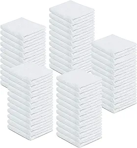 Pack of 50 White Cotton Terry Towels (12x12 Inches) – 100% Cotton, Highly Absorbent Cleaning Cloths
